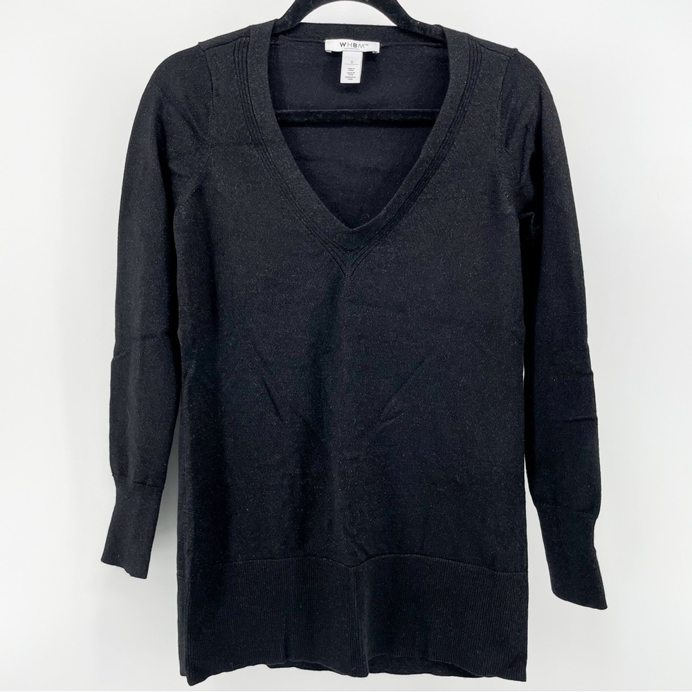 WHBM White House Black Market Womens Sweater Black Metallic Thread V-Neck S